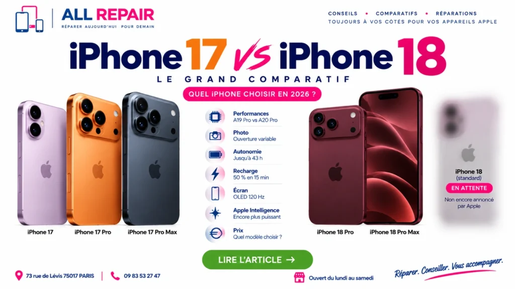 Comparatif iPhone 18 vs iPhone 17 par AllRepair Paris 17